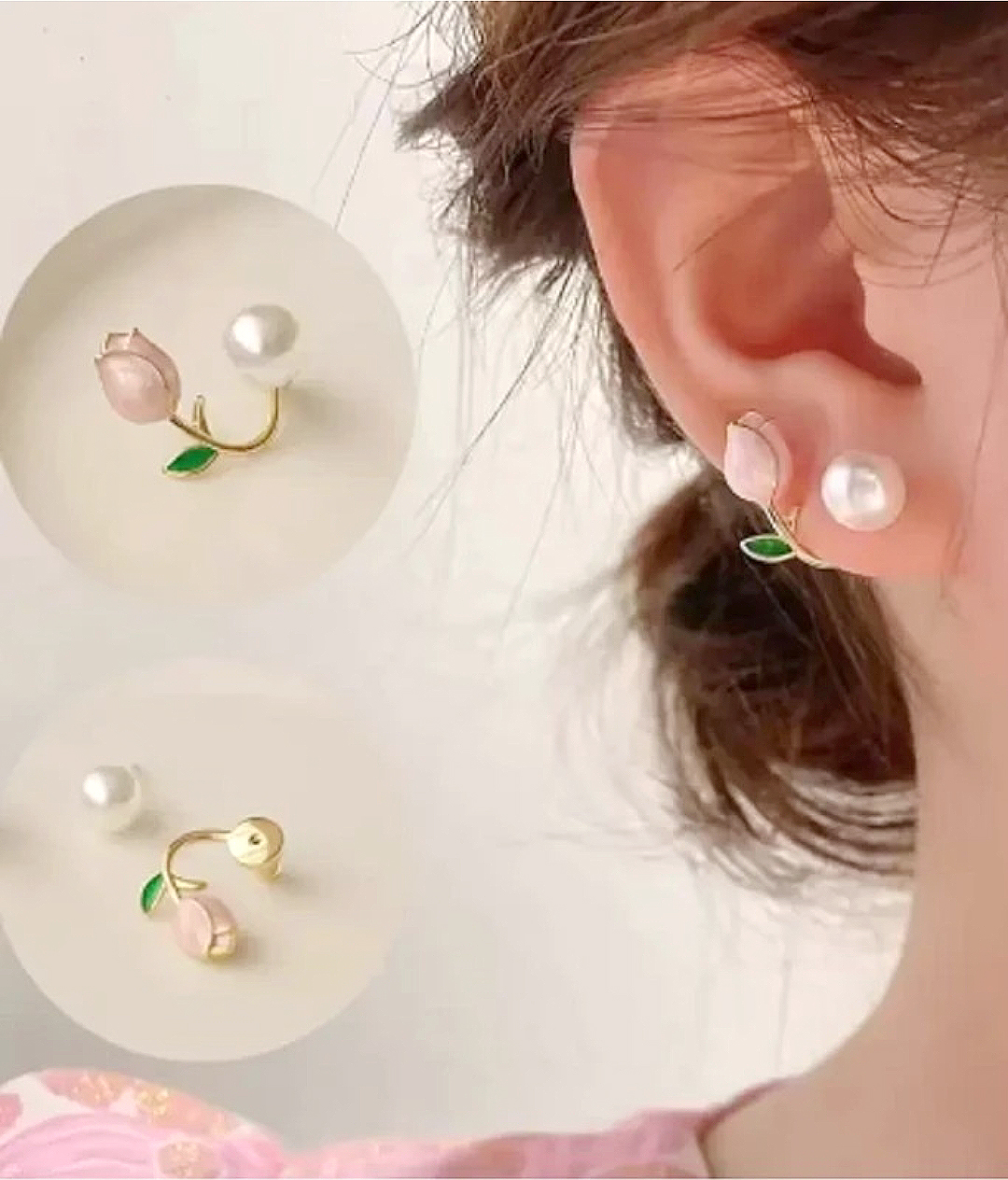 2 in 1 Pearl & Flower Studs for Girls & Women