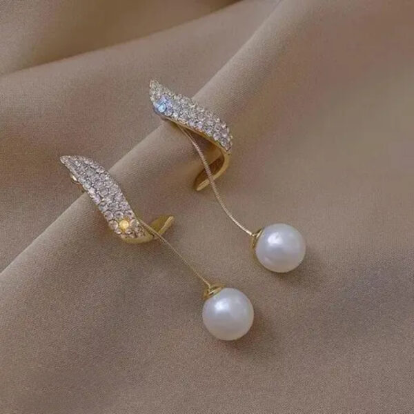 Hanging Pearl with Hook Shape Earrings - Image 2