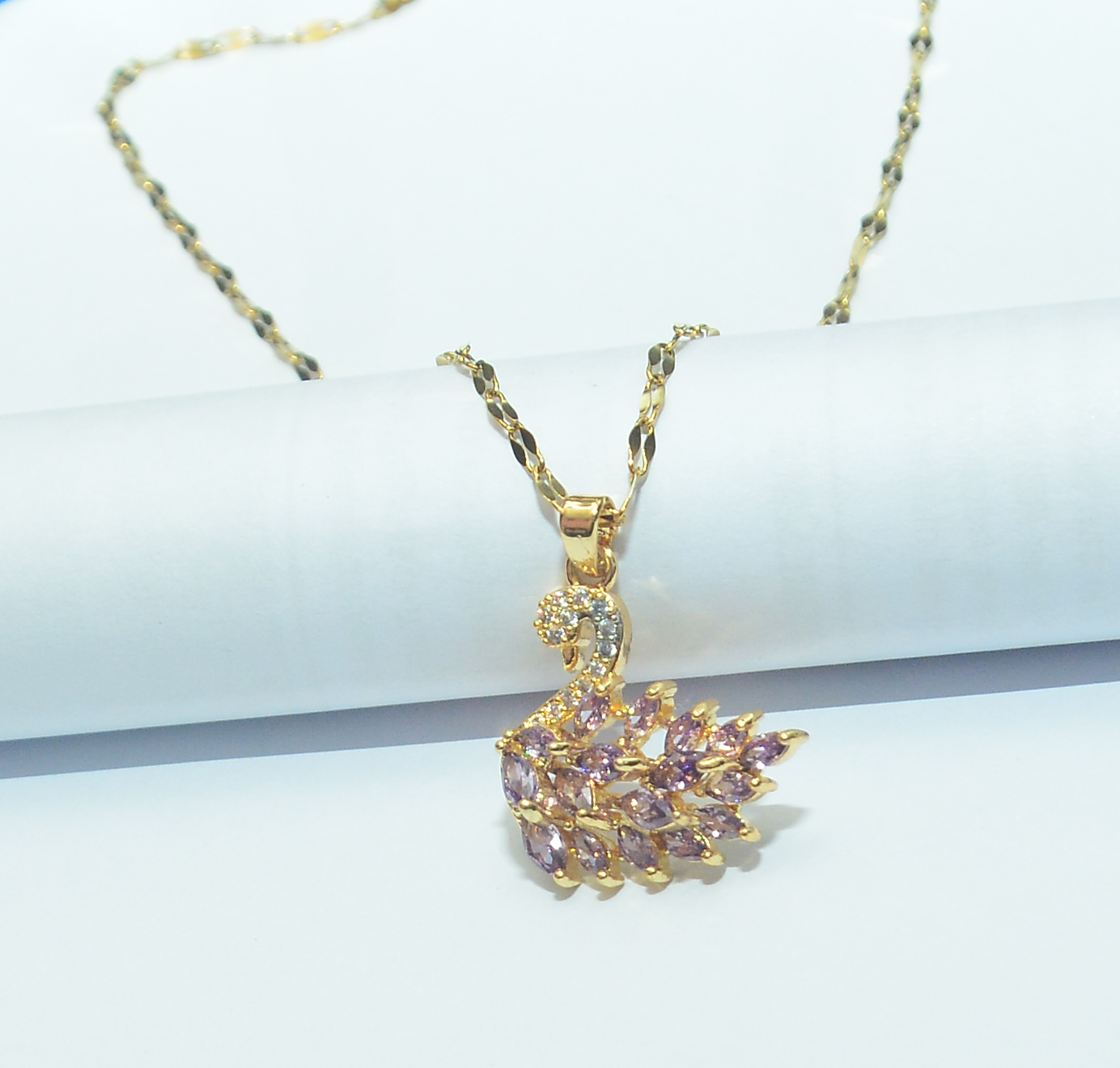 Gold-Tone Swan Pendant with Lavender Stones