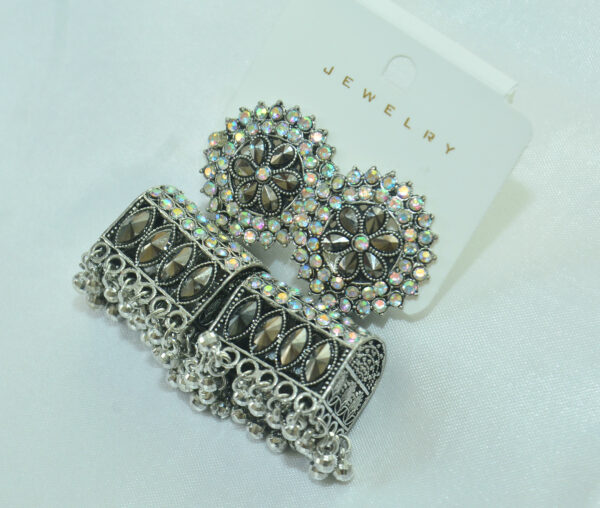 Antique Oxidized Silver Tribal Earrings - Image 3