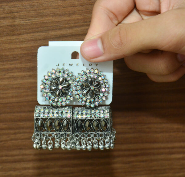 Antique Oxidized Silver Tribal Earrings - Image 2