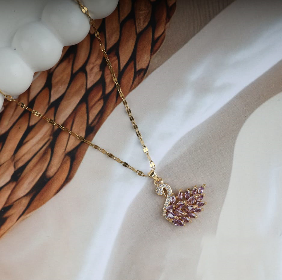 Gold-Tone Swan Pendant with Lavender Stones - Image 2