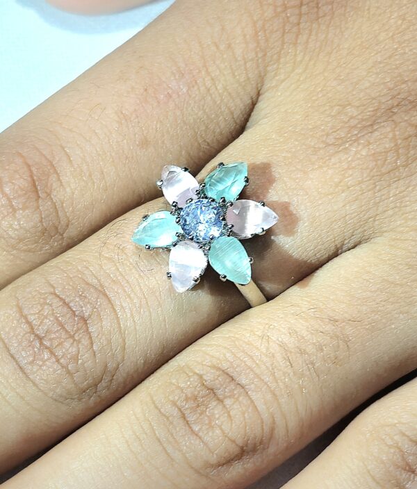 Adjustable Elegant Floral Gemstone Ring - Image 2