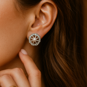 Radiant Pearl & Crystal Wheel Stud Earrings