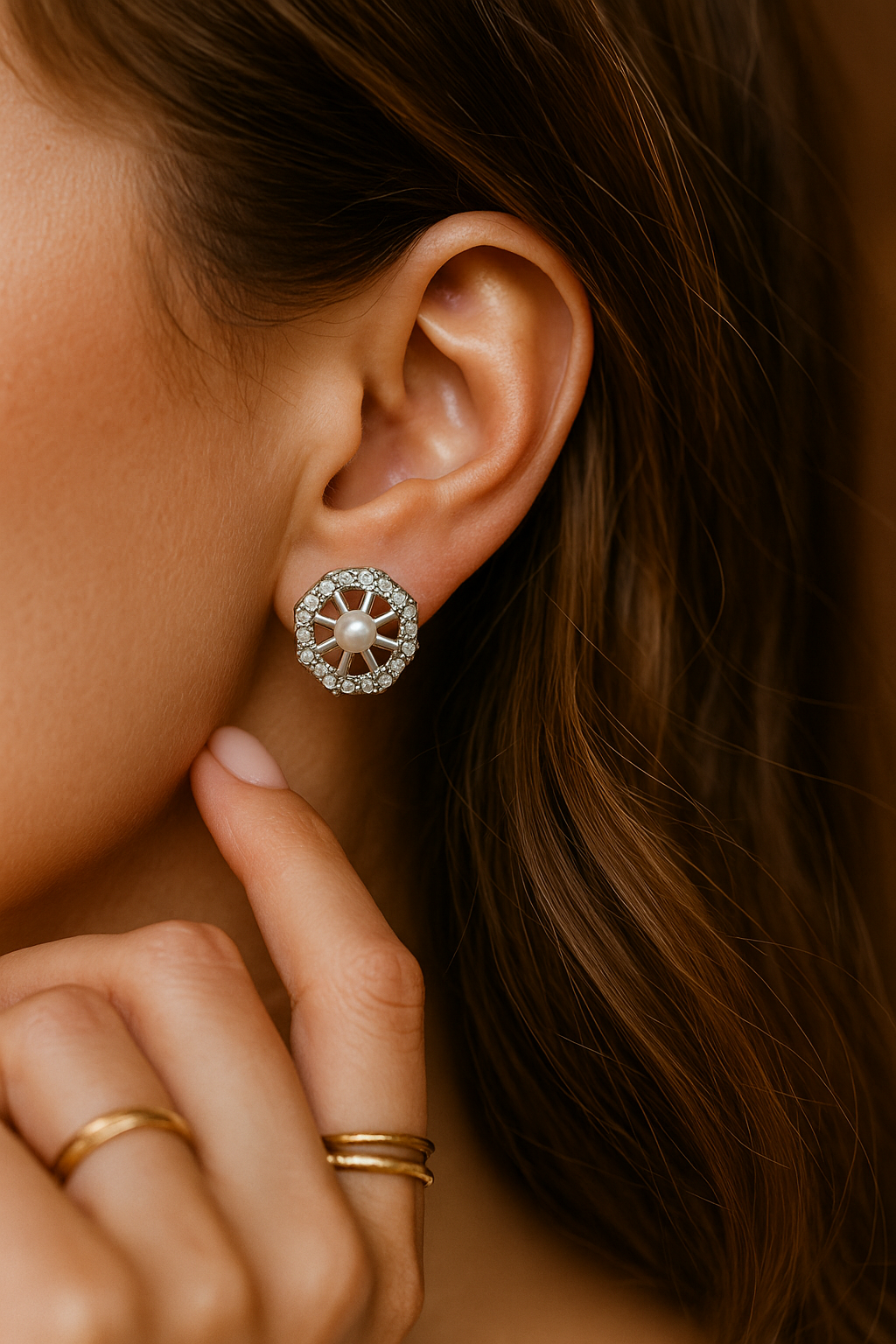 Radiant Pearl & Crystal Wheel Stud Earrings