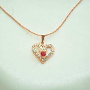 Rose Gold Heart Pendant with Red Stone