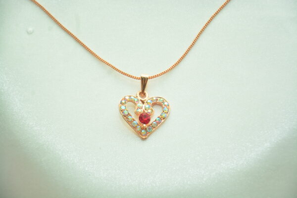 Rose Gold Heart Pendant with Red Stone