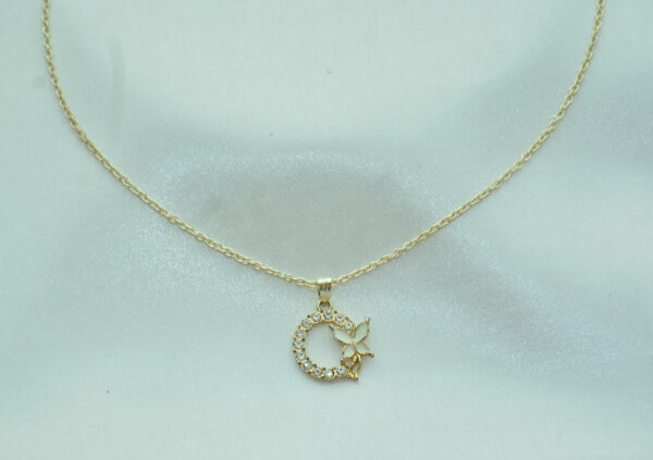 Golden Moon & Butterfly Pendant Necklace - Image 2