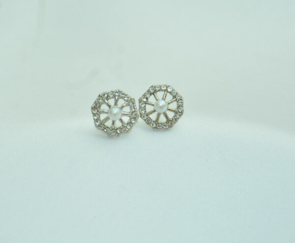 Radiant Pearl & Crystal Wheel Stud Earrings - Image 2