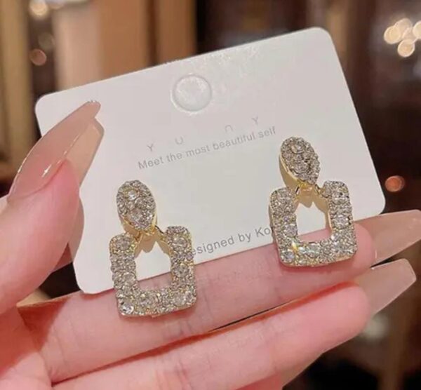 Gold Crystal Geometric Drop Earrings - Image 2