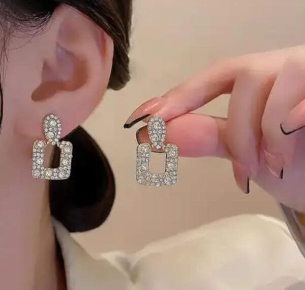 Gold Crystal Geometric Drop Earrings - Image 3