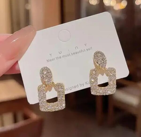 Gold Crystal Geometric Drop Earrings - Image 4
